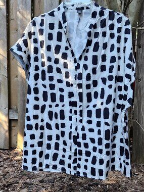 Womens Shein 3x popover short sleeve vneck blouse Black & White